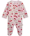 Easy Magnetic Close Baby Cotton Magnetic Footed Coverall In Cherrific,pink