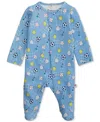 Easy Magnetic Close Baby Cotton Magnetic Footed Coverall In Having A Ball,blue
