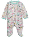Easy Magnetic Close Baby Cotton Magnetic Footed Coverall In Social Butterfly,white