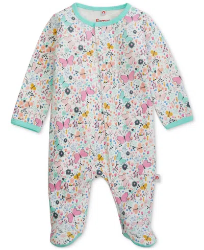 Easy Magnetic Close Baby Cotton Magnetic Footed Coverall In Social Butterfly,white