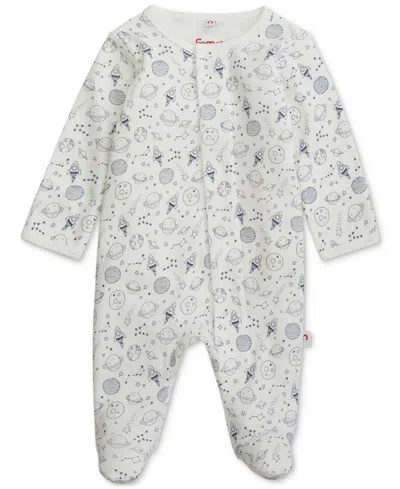 Easy Magnetic Close Baby Cotton Magnetic Footed Coverall In Spaced Out,white