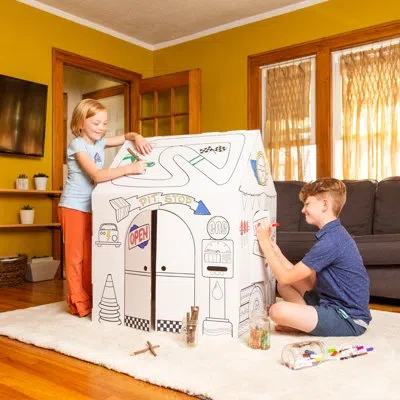 Easy Playhouse 2.6' X 2.8' Indoor Cardboard Diy Playhouse Kit In White,gray