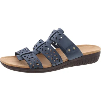 Easy Spirit Bazel 3 Womens Faux Leather Slip On Slide Sandals In Blue - Manmade
