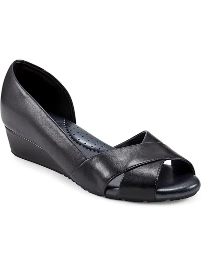 Easy Spirit Bernie Womens Leather Crisscross Straps Wedge Heels In Black Leather