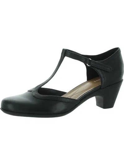 Easy Spirit Cara Womens Suede Slip On T-strap Heels In Black