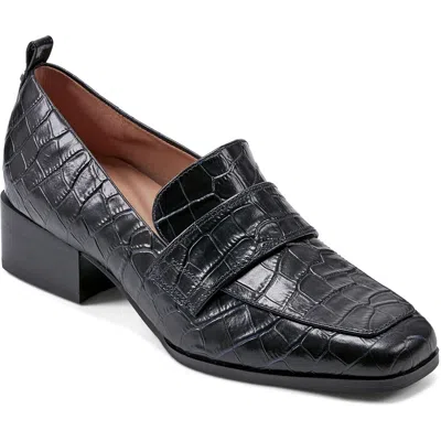 Easy Spirit Darlene Womens Cushioned Footbed Leather Loafers In Dark Blue Croco Leather