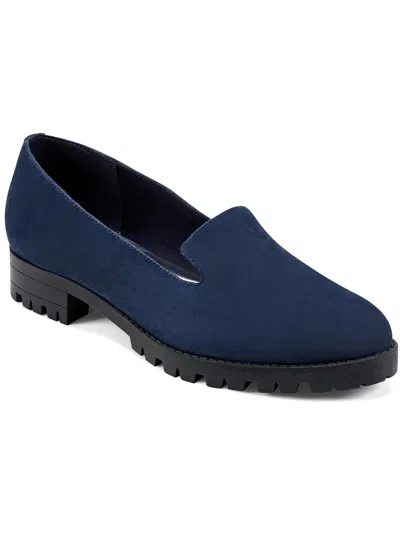 Easy Spirit Geneva Womens Leather Slip On Loafers In Blue