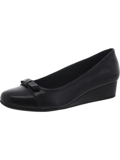 Easy Spirit Gerta 3 Womens Faux Leather Round Toe Wedge Heels In Black
