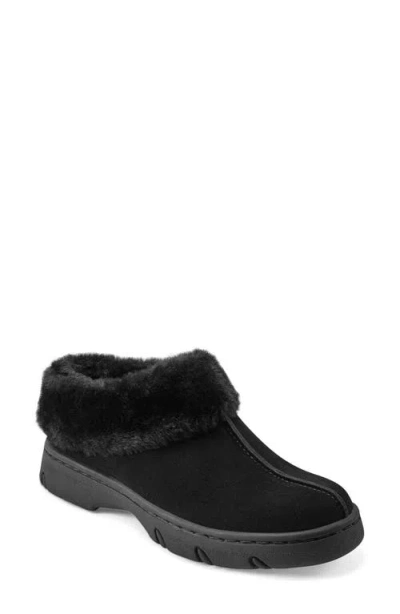 Easy Spirit Glacier Faux Shearling Clog In Black Suede