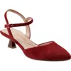 Easy Spirit Halyn Ankle Strap Kitten Heel Pump In Red Suede