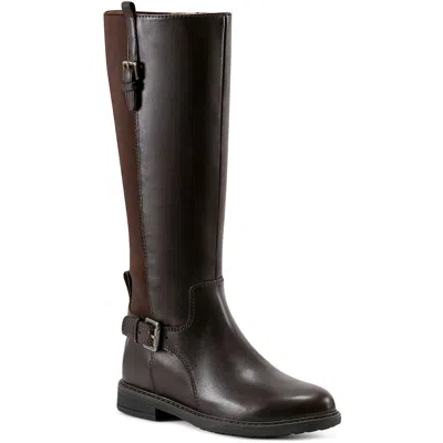 Easy Spirit Jema Womens Zipper Leather Knee-high Boots In Dark Brown Leather