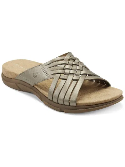 Easy Spirit Meadow Womens Leather Slip On Huarache Sandals In Gold