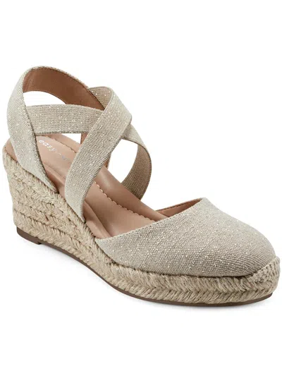 Easy Spirit Meza7 Womens Almond Toe Slip On Wedge Heels In Medium Natural,gold Textile