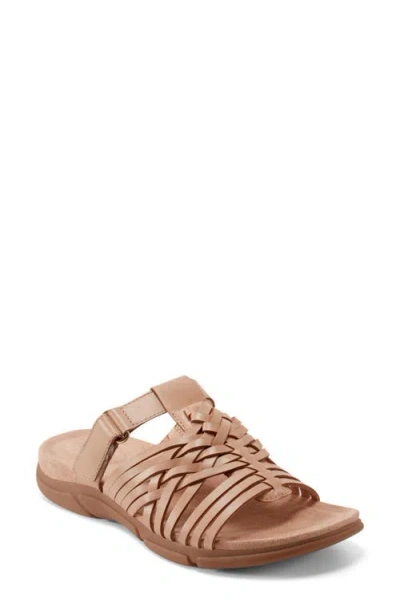 Easy Spirit Women's Mindi Woven Flat Slide Sandals In Gold,natural Leather