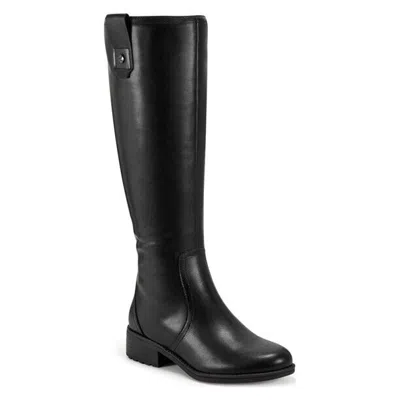 Easy Spirit Rhonda Boots Women's Us 8 Black Leather Round Toe Knee-high Khd1233