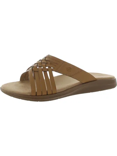 Easy Spirit Seeley Womens Faux Leather Woven Slide Sandals In Brown