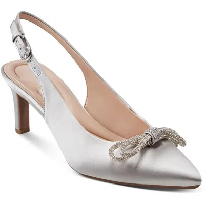 Easy Spirit Seroxanne2 Womens Jeweled Manmade Slingback Heels In Silver
