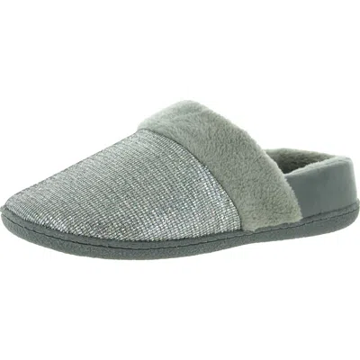 Easy Spirit Siesta 8 Womens Faux Fur Glitter Loafer Slippers In Silver