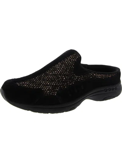 Easy Spirit Travel Time 676 Womens Leather Slip On Mules In Glitter Black Suede