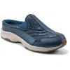 Easy Spirit Travel Time 730 Womens Animal Print Leather Slip-on Sneakers In Pearlized Blue Leopard