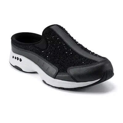 Easy Spirit Travelsparkle Womens Round Mules In Black