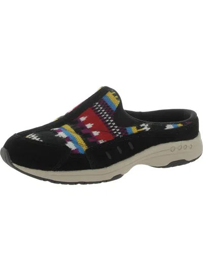 Easy Spirit Traveltime 628 Womens Suede Embroidered Slip-on Sneakers In Black