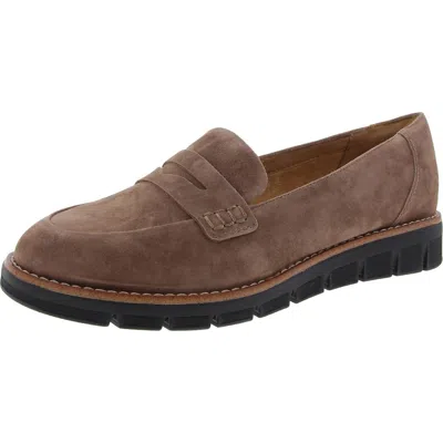 Easy Spirit Velia Womens Leather Slip On Loafers In Taupe Suede