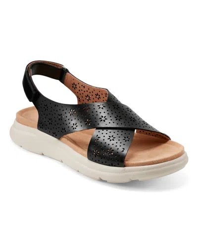 Easy Spirit Women's Amiya Crisscross Lightweight Flat Sandals In Black