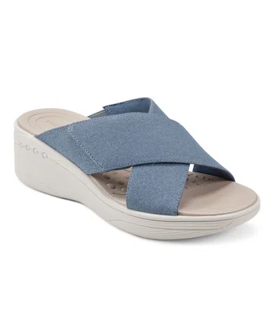 Easy Spirit Women's Bindie Slip-on Open Toe Casual Sandals In Medium Blue