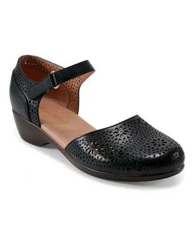 Easy Spirit Women's Denita Two-piece Round Toe Flats In Black Leather