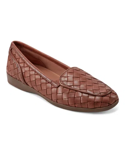 Easy Spirit Women's Devitt Woven Slip-on Loafer Flats In Cognac Leather