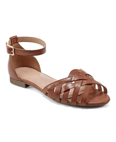 Easy Spirit Women's Dorothy Adjustable Ankle Strap Flat Sandals In Medium Brown