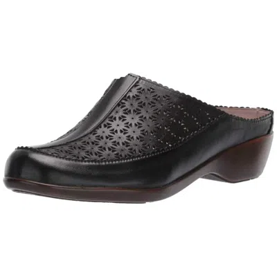 Easy Spirit Women's  Dusk Clog Black Leather Round Toe Slip-on Mule Lion740