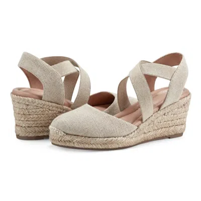 Easy Spirit Women's  Meza Sandals Beige Slip On Espadrille Wedge Heel Htat269 In Nude