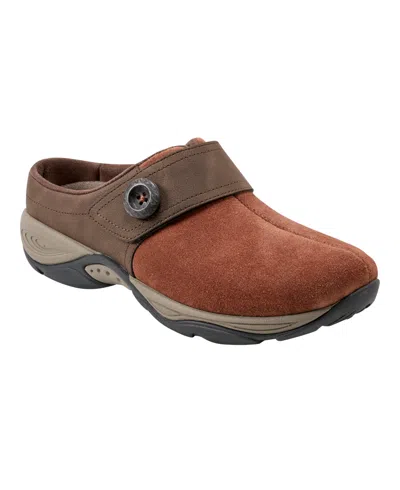 Easy Spirit Women's Edline Closed Toe Slip-on Casual Mules In Medium Brown Suede