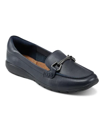 Easy Spirit Women's Eflex Amalie Square Toe Casual Slip-on Flat Loafers In Navy Leather - Tumbled Leather