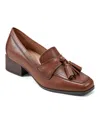 Easy Spirit Drew Block Heel Tassel Loafer In Cognac Leather