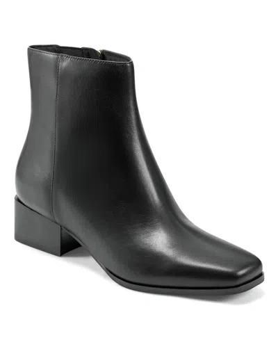 Easy Spirit Women's Eflex Sidney Block Heel Square Toe Dress Booties In Black Leather
