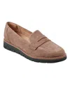 Easy Spirit Velia Womens Leather Slip On Loafers In Taupe Suede