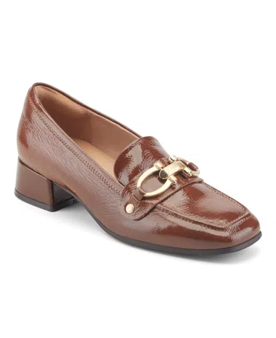 Easy Spirit Women's Falyn Eflex Bit Block Heel Dress Loafers In Cognac Patent Leather