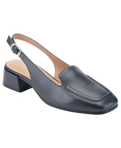 Easy Spirit Women's Farida Eflex Leather Moc Toe Buckle Pumps In Navy Leather