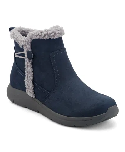 Easy Spirit Women's Glace Cozy Sherpa-trimmed Zipper Ankle Booties In Blue