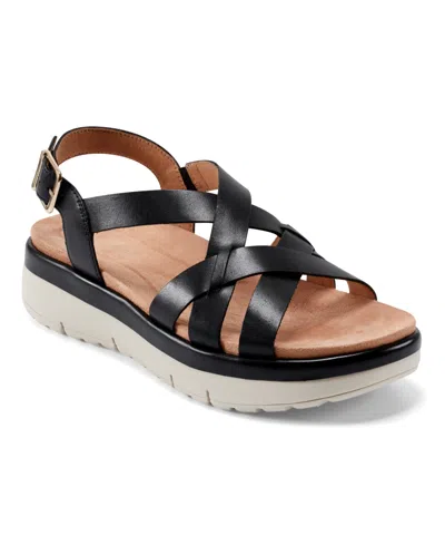 Easy Spirit Women's Indie Strappy Sandals In Black Leather