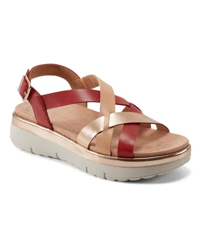 Easy Spirit Women's Indie Strappy Sandals In Red,gold Leather