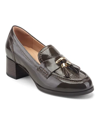 Easy Spirit Women's Irelyn Block Heel Dress Loafers In Dark Brown Patent Leather