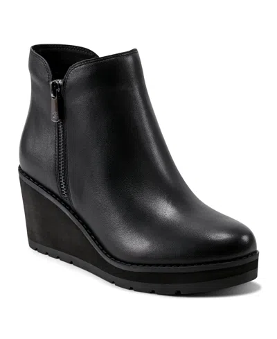 Easy Spirit Women's Jayda Round Toe Casual Wedge Booties In Black Leather