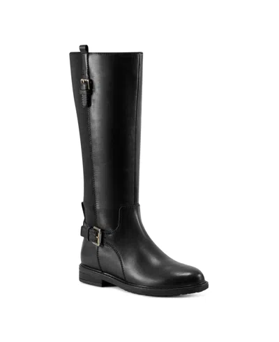 Easy Spirit Women's Jema High Shaft Almond Toe Casual Boots In Black Leather