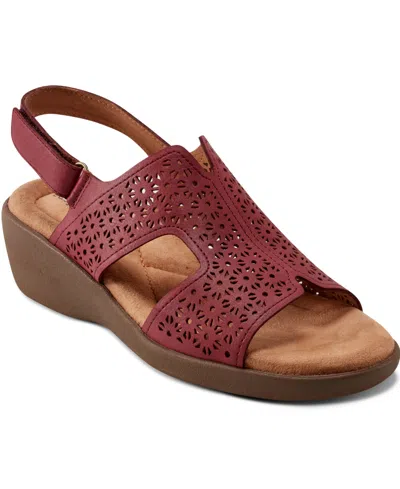 Easy Spirit Women's Kali Low Wedge Slingback Sandals In Brown