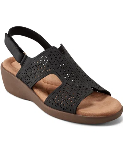 Easy Spirit Women's Kali Low Wedge Slingback Sandals In Black