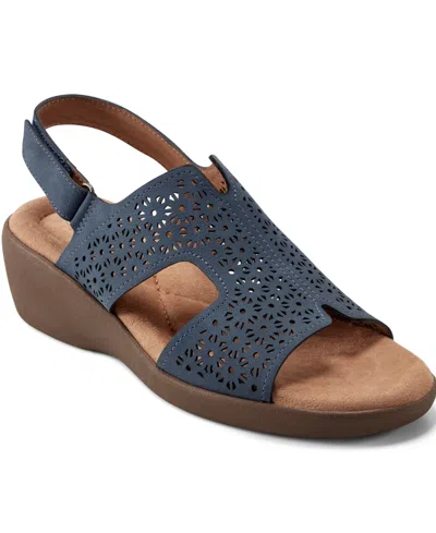 Easy Spirit Women's Kali Low Wedge Slingback Sandals In Blue